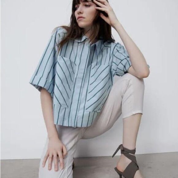 Zara STRIPED CROPPED SHIRT - Picture 2 of 6
